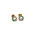Pendiente aro con 4 zirconitas y 4 esmeraldas en oro 18k