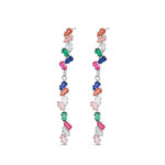 Pendiente de plata rodiado trapecios de color con garras de 65 mm