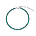 Pulsera plata de zirconita rodidada riviere de 3 mm con garras color esmeralda
