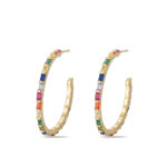 Pendiente de plata chapado aro de 30 mm con baguettes multicolor