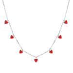 Gargantilla de plata rodidado con corazones esmaltados de 5 mm colgando 38 + 5 cm