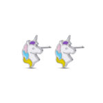 Pendiente de plata rodiado de 7 mm unicornio esmaltado con cierre presión