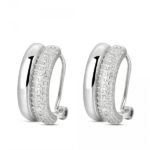 Pendiente de circonita rodidado doble combinado brillo con cierre omega de 15 mm