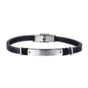 Pulsera de caballero acero cuero negro plano con chapa
