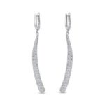 Pendiente de plata rodiado largo plano con circonitas de 70 mm cierre catalán