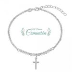 Pulsera de plata rodiada con circonitas de 3 mm y cruz 10 x 7 mm 17 + 3 cm