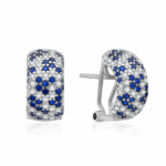 Pendiente plata rodiado con zirconitas moteado de esmeraldas con cierre omega