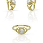 Juego comunión pendientes y sortija oro amarillo de 18k con zirconitas y perlas
