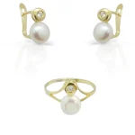 Juego comunión pendientes y sortija oro amarillo de 18k con perla y zirconita