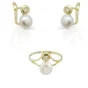 Juego comunión pendientes y sortija oro amarillo de 18k con perla y zirconita