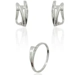 Juego pendientes y sortija oro blanco de 18k con zirconitas