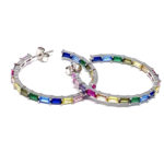 Aro de plata rodiado con zirconitas de colores baguette 30mm x 1mm