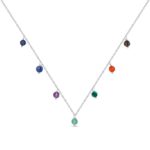 Collar de plata rodiado con bolas de piedras naturales de 4 mm 38 + 5 cm