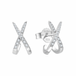 Pendiente de plata con forma de X con zirconitas y cierre presión