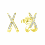 Pendiente de plata chapada con forma de  X con zirconitas y cierre presión