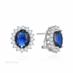 Pendiente de plata con cristal zafiro azul y zirconitas cierre omega