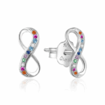 Pendiente de plata con infinito y zirconitas de colores cierre presión