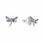 Pendiente de plata con libélula y zirconitas de colores cierre presión