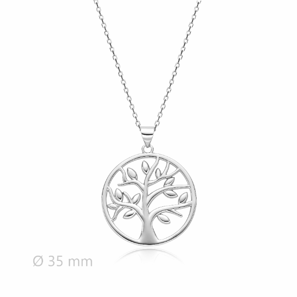 Gargantilla de plata rodiada con arbol de la vida grade 35mm acabado brillo