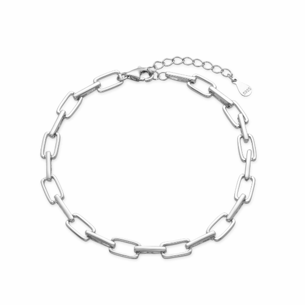Pulsera plata con eslabones rectangulares brillo cierre mosquetón