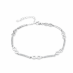 Pulsera plata con 6 infinitos itercalados con zirconnitas cierre mosquetón