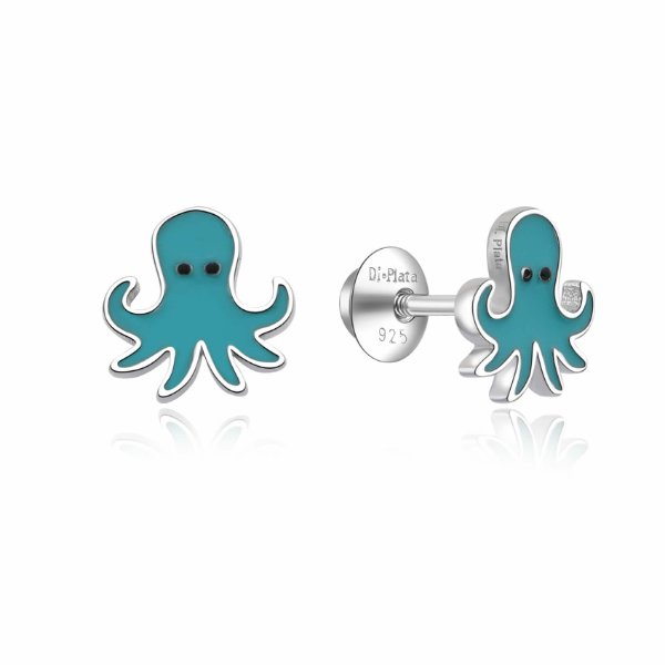 Pediete plata bebe con pulpo azul  y rosa con cierre rosca