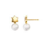 Pendiente de oro 18k con estrella brillo y perla de 5mm