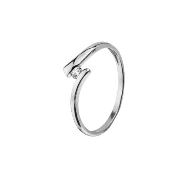 Sortija oro blanco 18k solitario zirconita