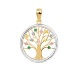Colgante arbol vida de oro bicolor de 18k con zirconitas de colores grande