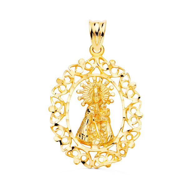 Medalla Virgen de los Desamparados de oro 18k con cerco calado de 29X21 mm