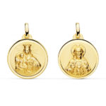 Medalla escapulario de oro 18k Virgen del Carmen y Corazon de Jesus bisel 18 mm