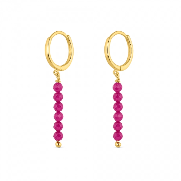 Pendiente piedra natural chapado aro con rubies facetados colgando