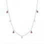 Collar de plata rodidado cadena bolitas con gotas rosa y chatones de circonita colgando