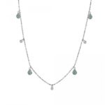 Collar de plata rodidado cadena bolitas con gotas verde y chatones de circonita colgando