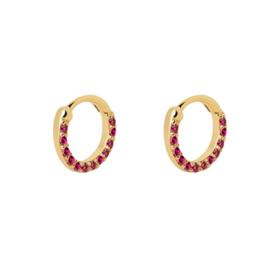 Pendientes de plata chapado aro con circonitas rosas de 12 mm