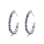 Pendiente de plata rodiado aro de 30 mm con gotas tonos morados cierre presión