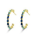 Pendiente de plata chapado aro de 30 mm con gotas tonos azules cierre presión