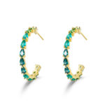 Pendiente de plata chapado aro de 30 mm con gotas tonos verdes cierre presión