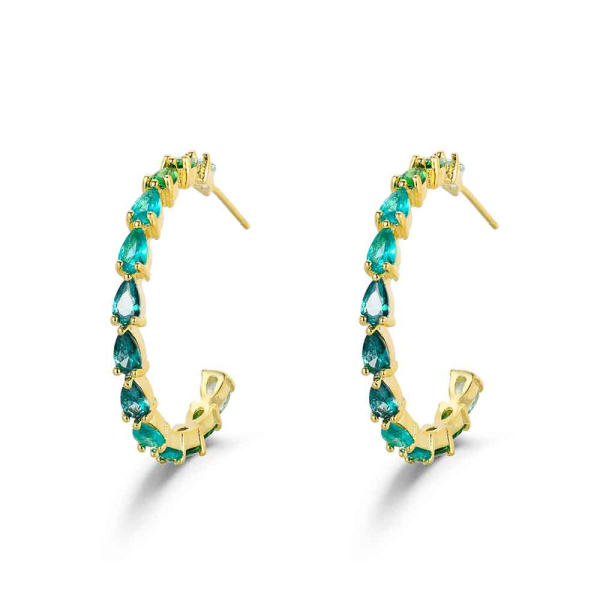 Pendiente de plata chapado aro de 30 mm con gotas tonos verdes cierre presión