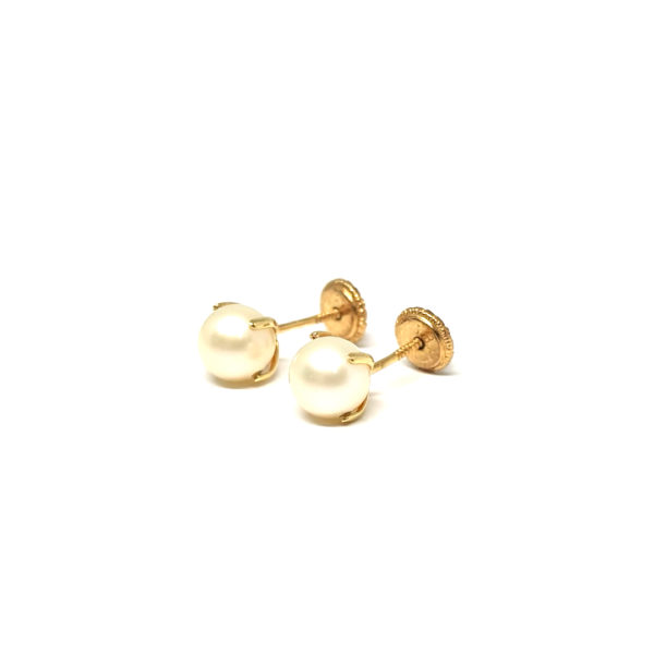 Pendiente de oro 18k con 4 garras y perla de 6 mm